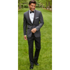 Couture 1910 Stretch 1-Button Charcoal with Black Shawl Lapel Coat and Contrasting Black Pants